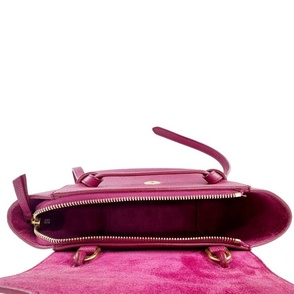 Celine  Micro Belt Grained Calfskin Leather Shoulder Bag Burgundy - Picture 13 of 16